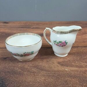 Duchess Indian Tree Creamer and Sugar Bowl Set White Pink Excellent Floral